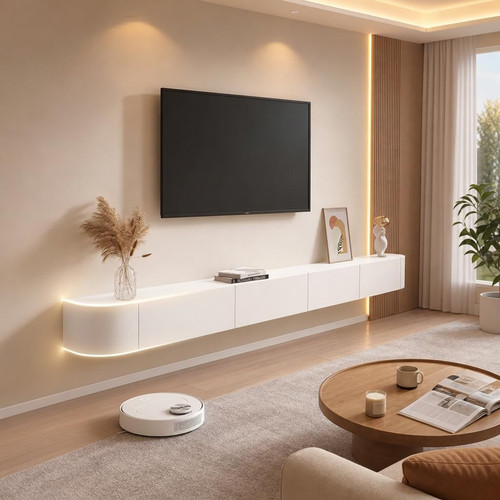 White floating tv stand - floating,